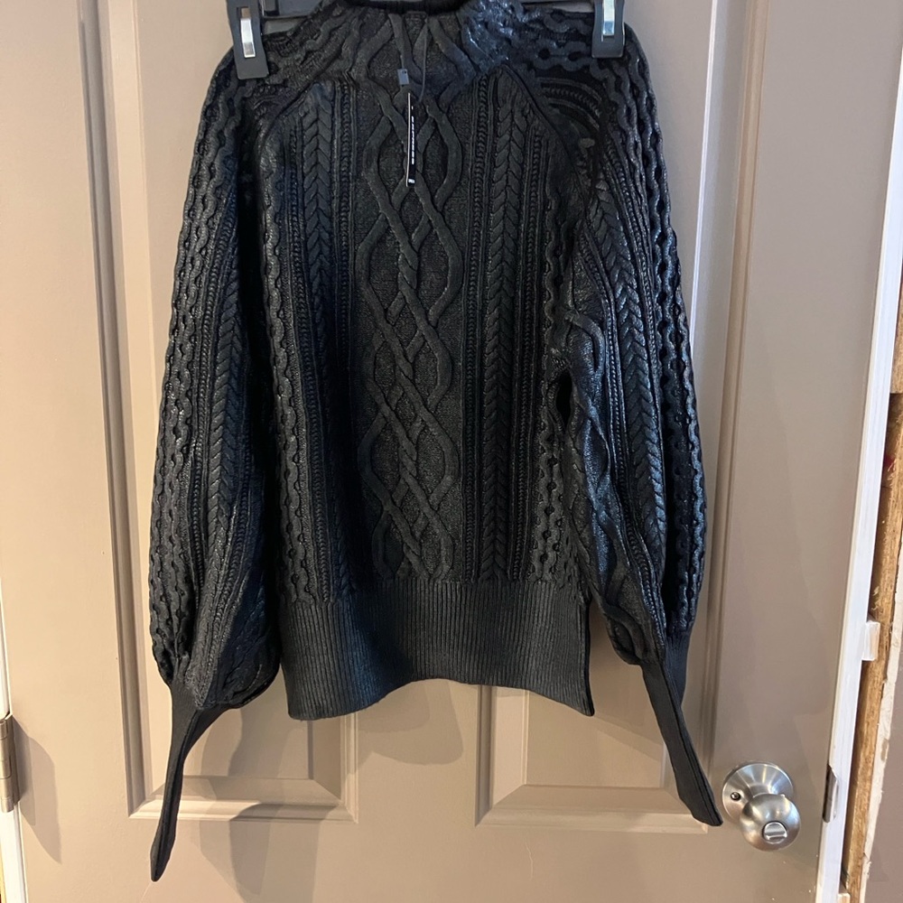 NWT Express Black Shimmer Cable Knit Mock Neck Sweater XS